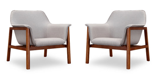 Miller Mid-Century Modern Linen Weave Accent Armchair in Gray - Set of 2 2-AC007-GY