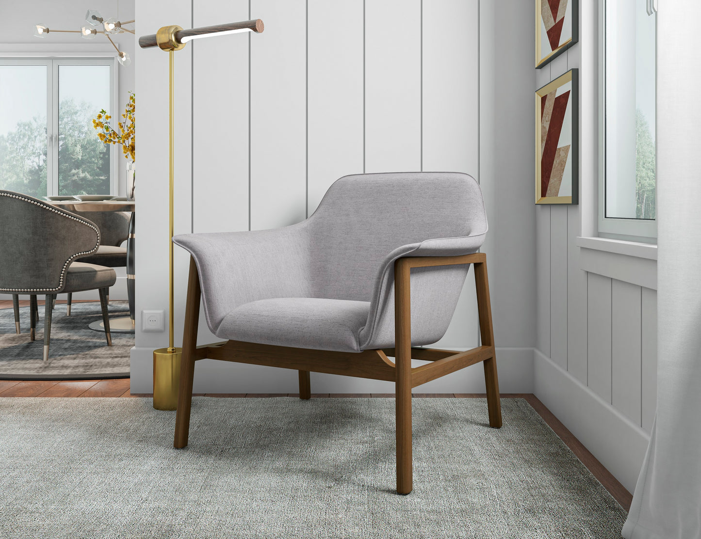 Miller Mid-Century Modern Linen Weave Accent Armchair in Gray - Set of 2 2-AC007-GY
