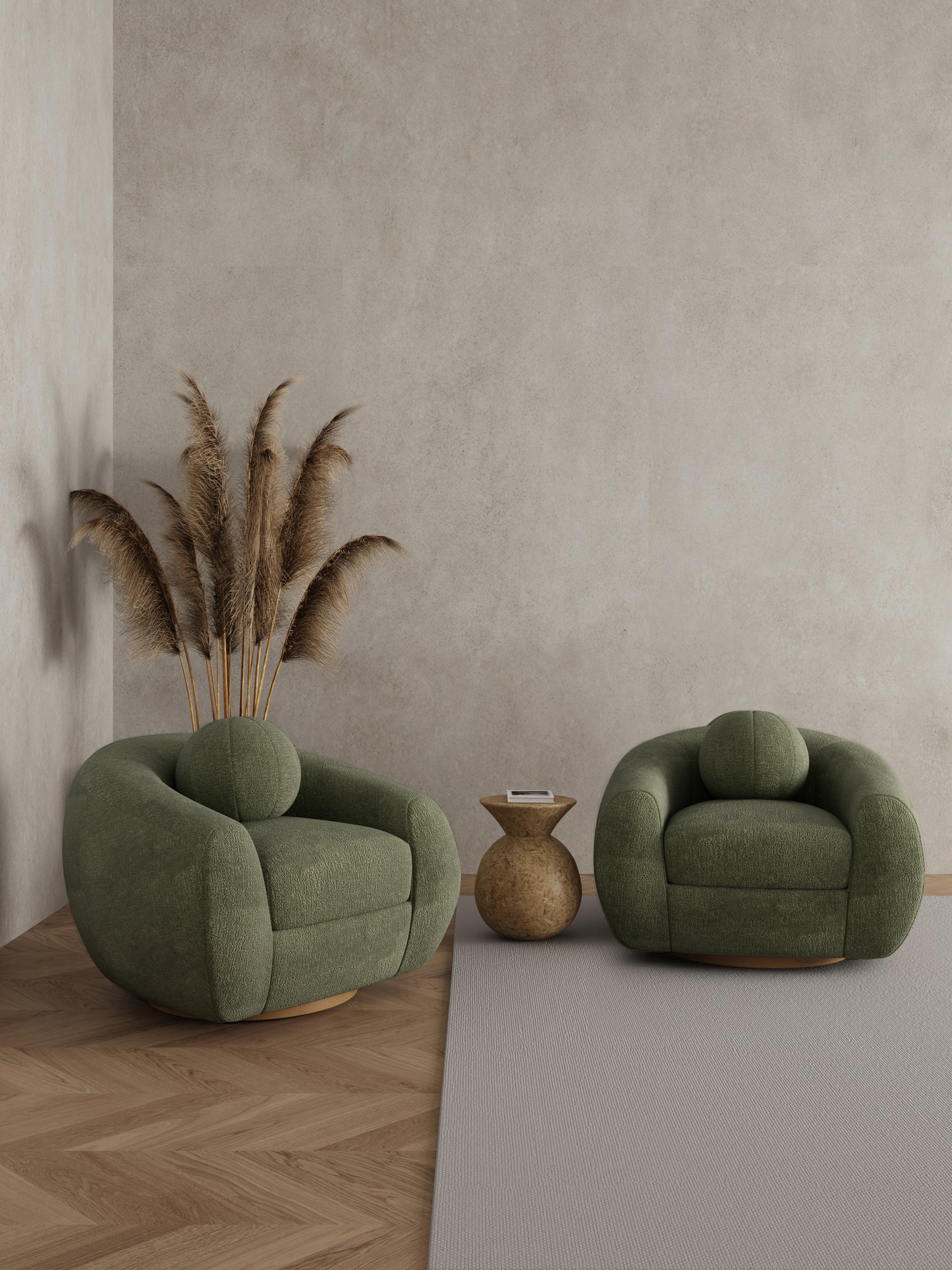 Tribeca Mid-Century Modern Chenille Lounge Chair in Olive Green - Set of 2 2-AC016-OG