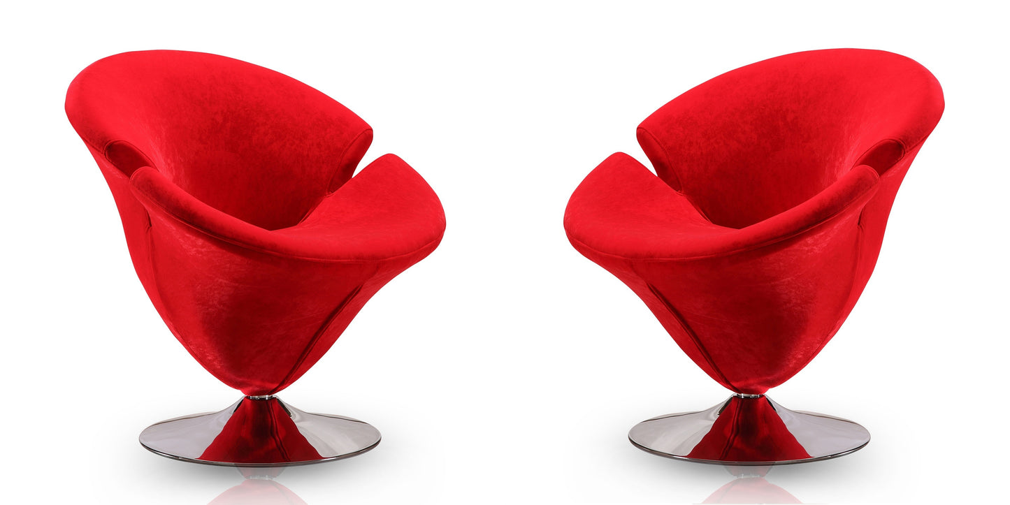 Tulip Modern Velvet Swivel Lounge Chair in Red - Set of 2 2-AC029-RD