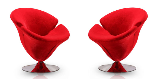 Tulip Modern Velvet Swivel Lounge Chair in Red - Set of 2 2-AC029-RD