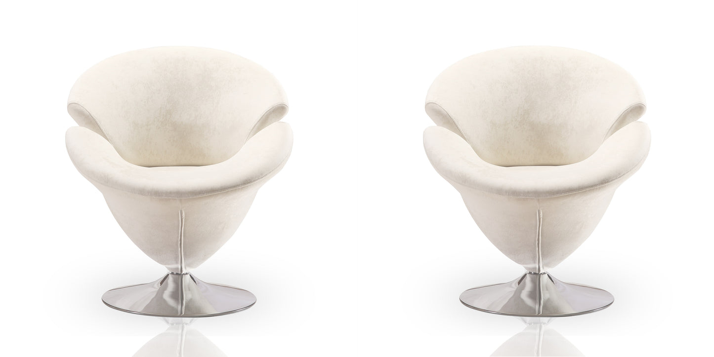 Tulip Modern Velvet Swivel Lounge Chair in White - Set of 2 2-AC029-WH