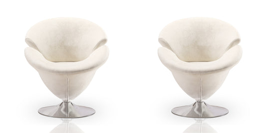 Tulip Modern Velvet Swivel Lounge Chair in White - Set of 2 2-AC029-WH