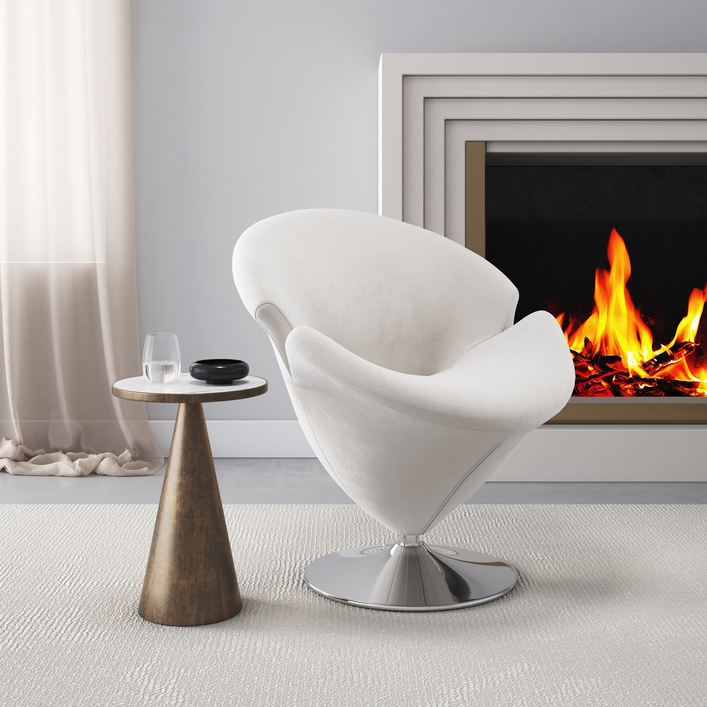 Tulip Modern Velvet Swivel Lounge Chair in White - Set of 2 2-AC029-WH