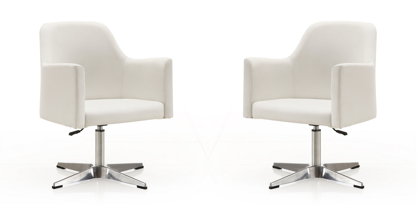 Manhattan Comfort Pelo White and Polished Chrome Faux Leather Adjustable Height Swivel Accent Chair (Set of 2) 2-AC030-WH