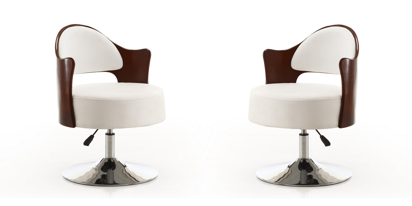 Manhattan Comfort Bopper White and Polished Chrome Faux Leather Adjustable Height Swivel Accent Chair (Set of 2) 2-AC033-WH