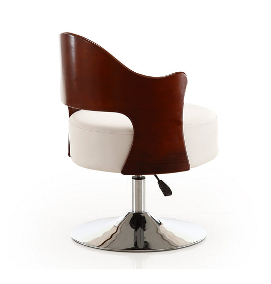 Manhattan Comfort Bopper White and Polished Chrome Faux Leather Adjustable Height Swivel Accent Chair (Set of 2) 2-AC033-WH