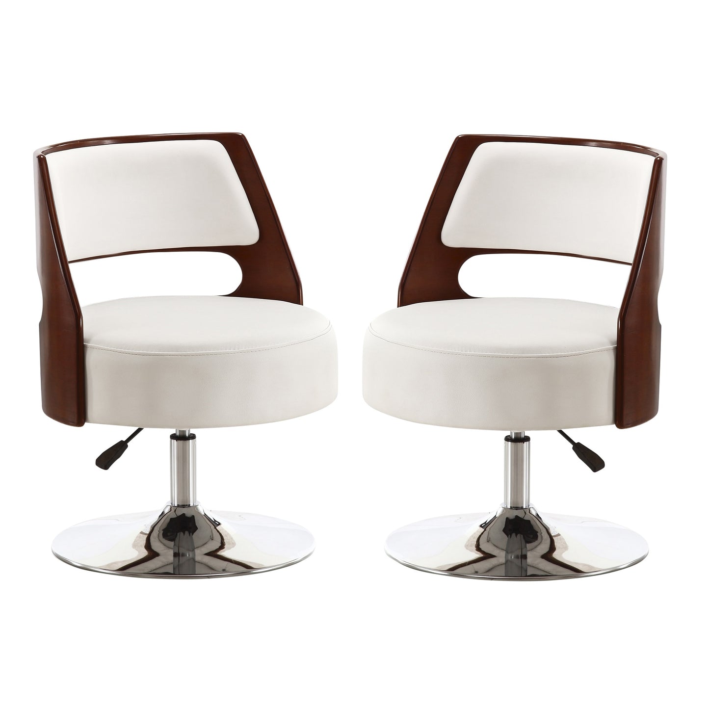 Manhattan Comfort Salon White and Polished Chrome Faux Leather Adjustable Height Swivel Accent Chair (Set of 2) 2-AC034-WH
