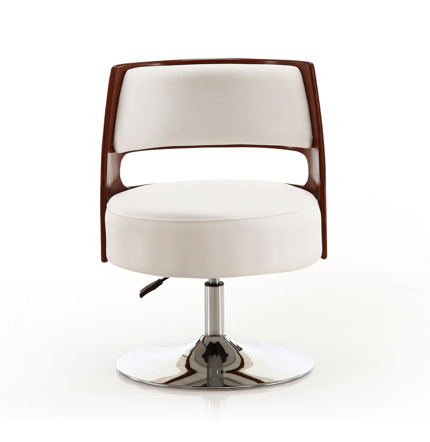 Manhattan Comfort Salon White and Polished Chrome Faux Leather Adjustable Height Swivel Accent Chair (Set of 2) 2-AC034-WH