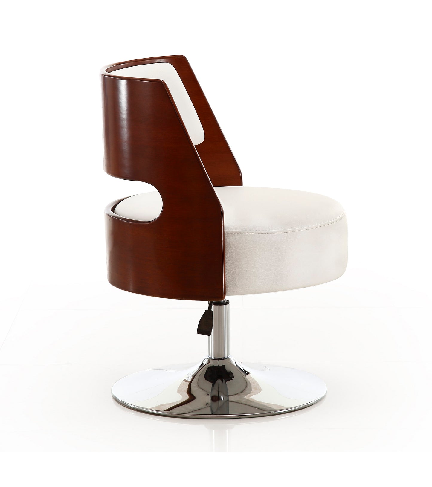 Manhattan Comfort Salon White and Polished Chrome Faux Leather Adjustable Height Swivel Accent Chair (Set of 2) 2-AC034-WH