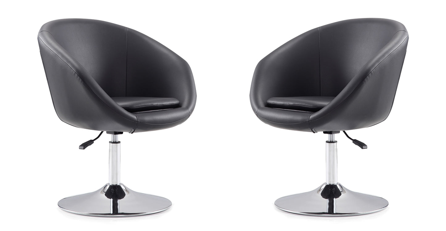 Manhattan Comfort Hopper Black and Polished Chrome Faux Leather Adjustable Height Chair (Set of 2) 2-AC036-BK