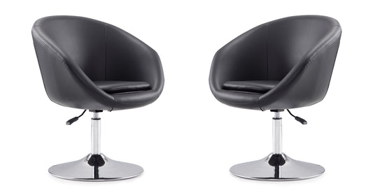 Manhattan Comfort Hopper Black and Polished Chrome Faux Leather Adjustable Height Chair (Set of 2) 2-AC036-BK