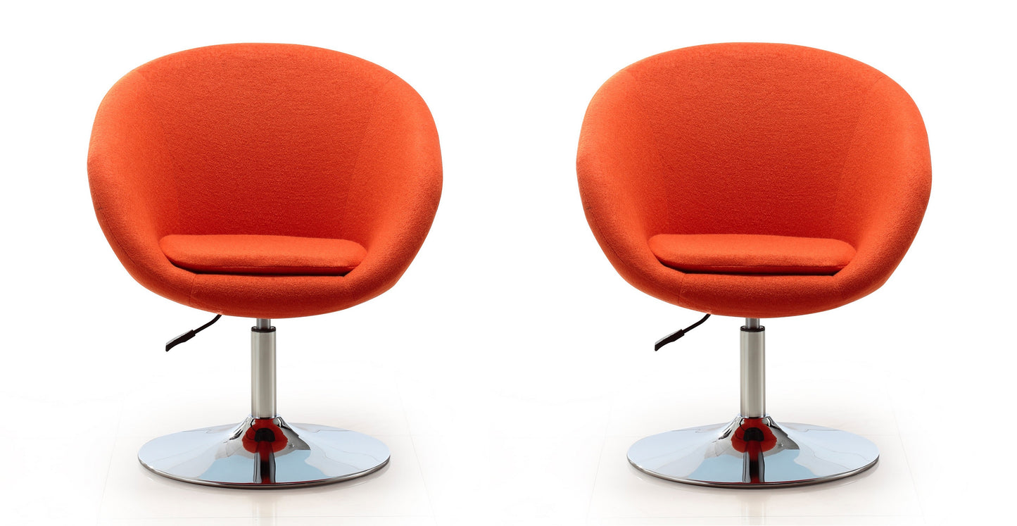 Manhattan Comfort Hopper Orange and Polished Chrome Wool Blend Adjustable Height Chair (Set of 2) 2-AC036-OR
