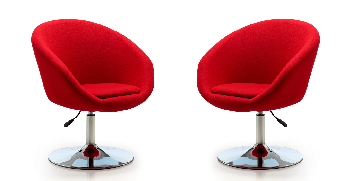 Manhattan Comfort Hopper Red and Polished Chrome Wool Blend Adjustable Height Chair (Set of 2) 2-AC036-RD