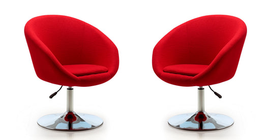 Manhattan Comfort Hopper Red and Polished Chrome Wool Blend Adjustable Height Chair (Set of 2) 2-AC036-RD