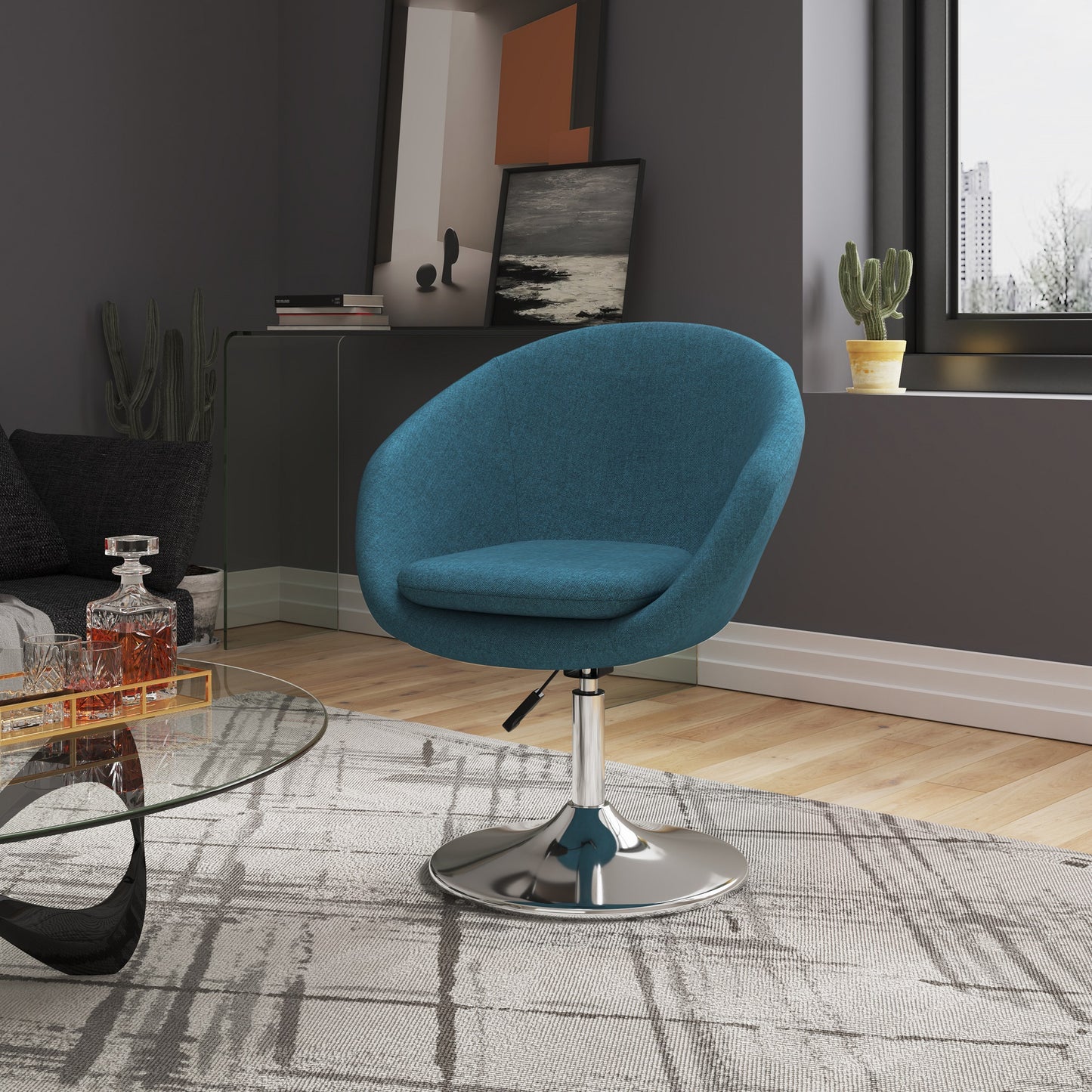 Hopper Modern Upholstered Swivel Lounge Chair in Teal - Set of 2 2-AC036-SB