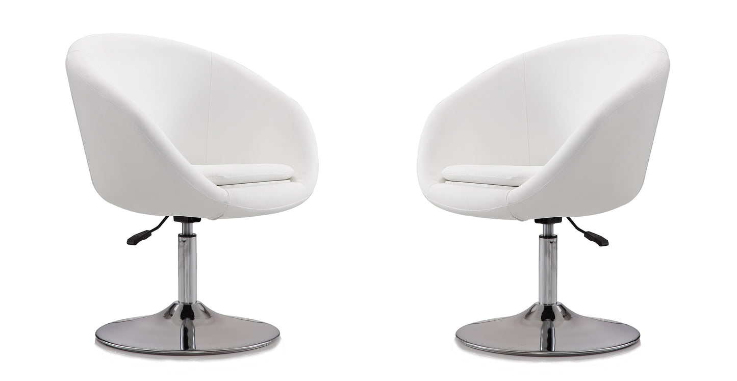Manhattan Comfort Hopper White and Polished Chrome Faux Leather Adjustable Height Chair (Set of 2) 2-AC036-WH