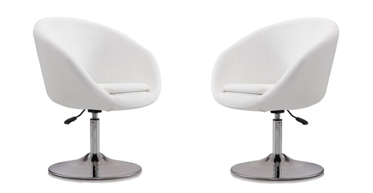 Manhattan Comfort Hopper White and Polished Chrome Faux Leather Adjustable Height Chair (Set of 2) 2-AC036-WH