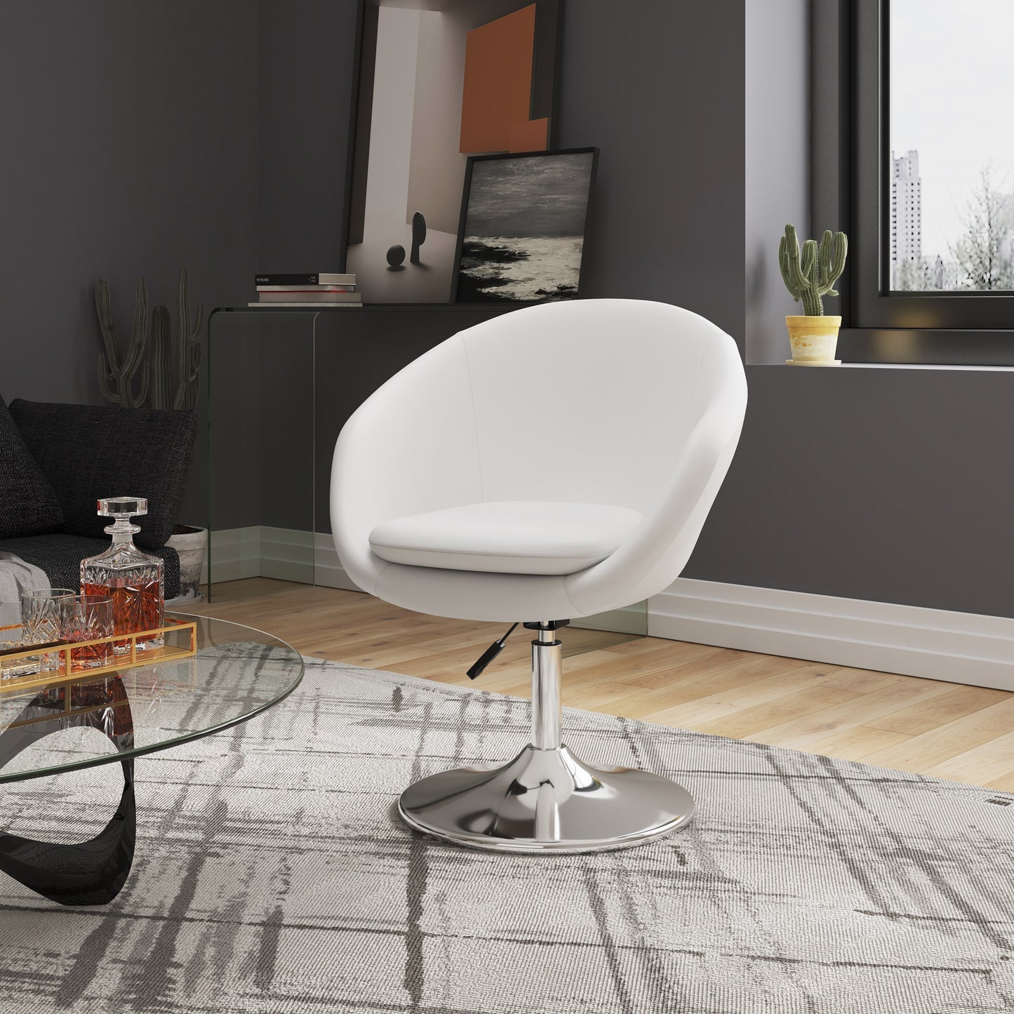 Hopper Modern Upholstered Swivel Lounge Chair in White - Set of 2 2-AC036-WH
