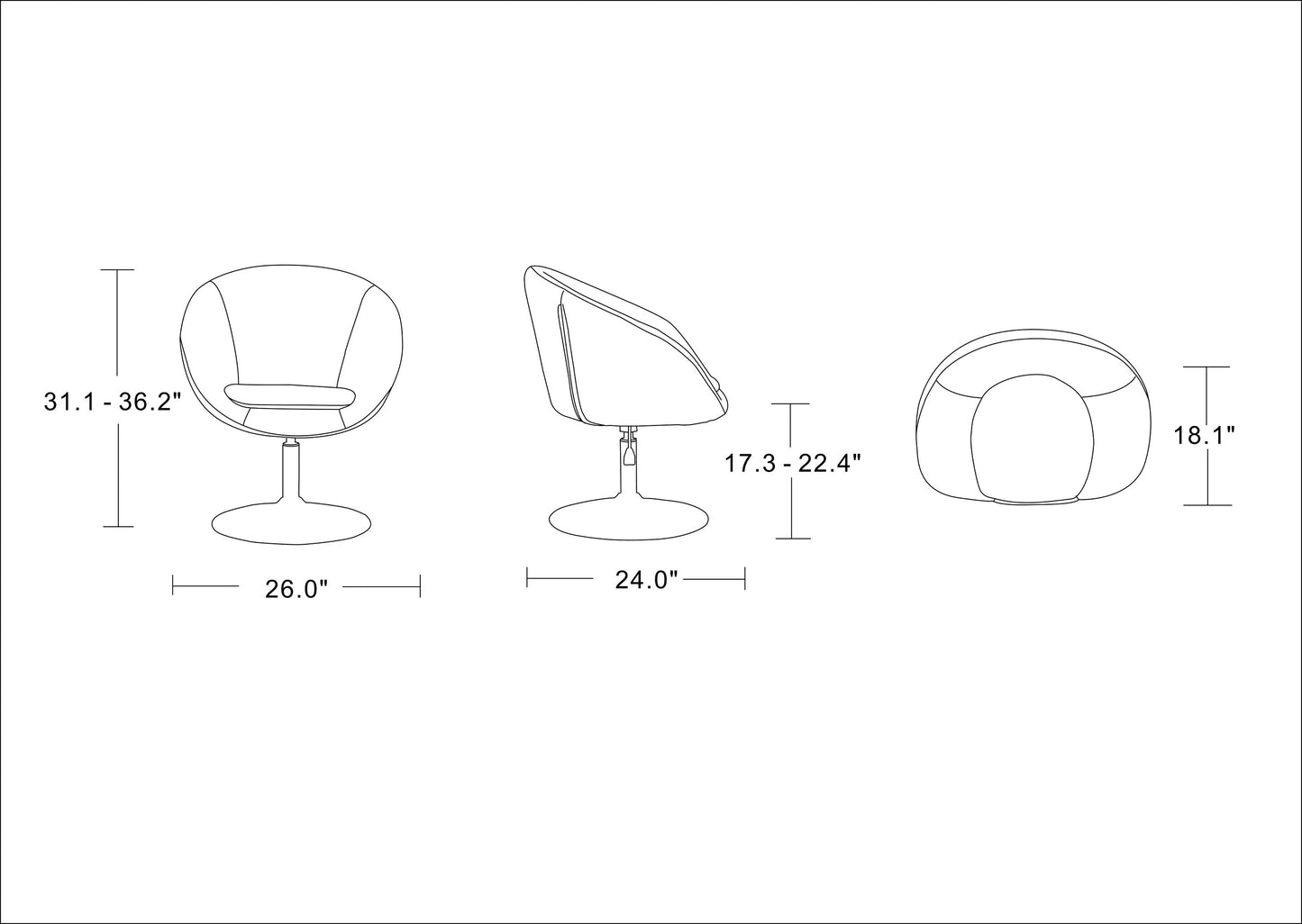 Hopper Modern Upholstered Swivel Lounge Chair in White - Set of 2 2-AC036-WH