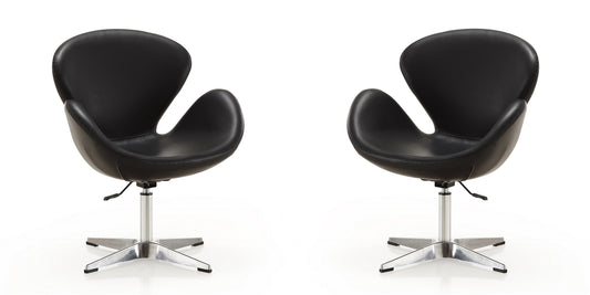 Manhattan Comfort Raspberry Black and Polished Chrome Faux Leather Adjustable Swivel Chair (Set of 2) 2-AC038-BK