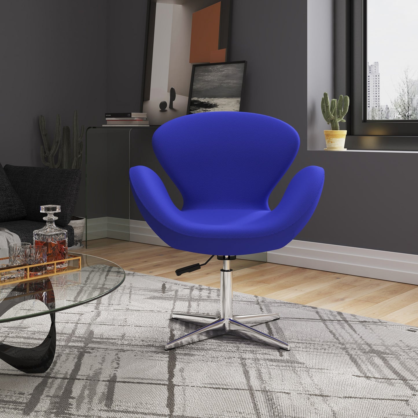 Raspberry Modern Upholstered Swivel Lounge Chair in Blue - Set of 2 2-AC038-BL