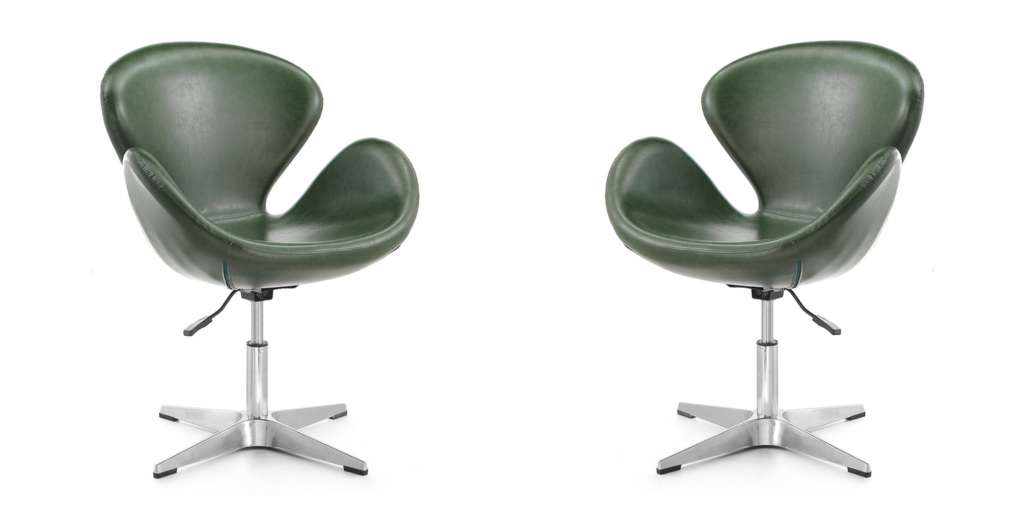 Manhattan Comfort Raspberry Forest Green and Polished Chrome Faux Leather Adjustable Swivel Chair (Set of 2) 2-AC038-FG