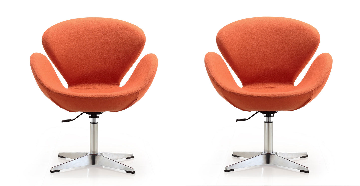 Manhattan Comfort Raspberry Orange and Polished Chrome Wool Blend Adjustable Swivel Chair (Set of 2) 2-AC038-OR