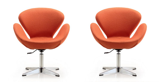 Manhattan Comfort Raspberry Orange and Polished Chrome Wool Blend Adjustable Swivel Chair (Set of 2) 2-AC038-OR