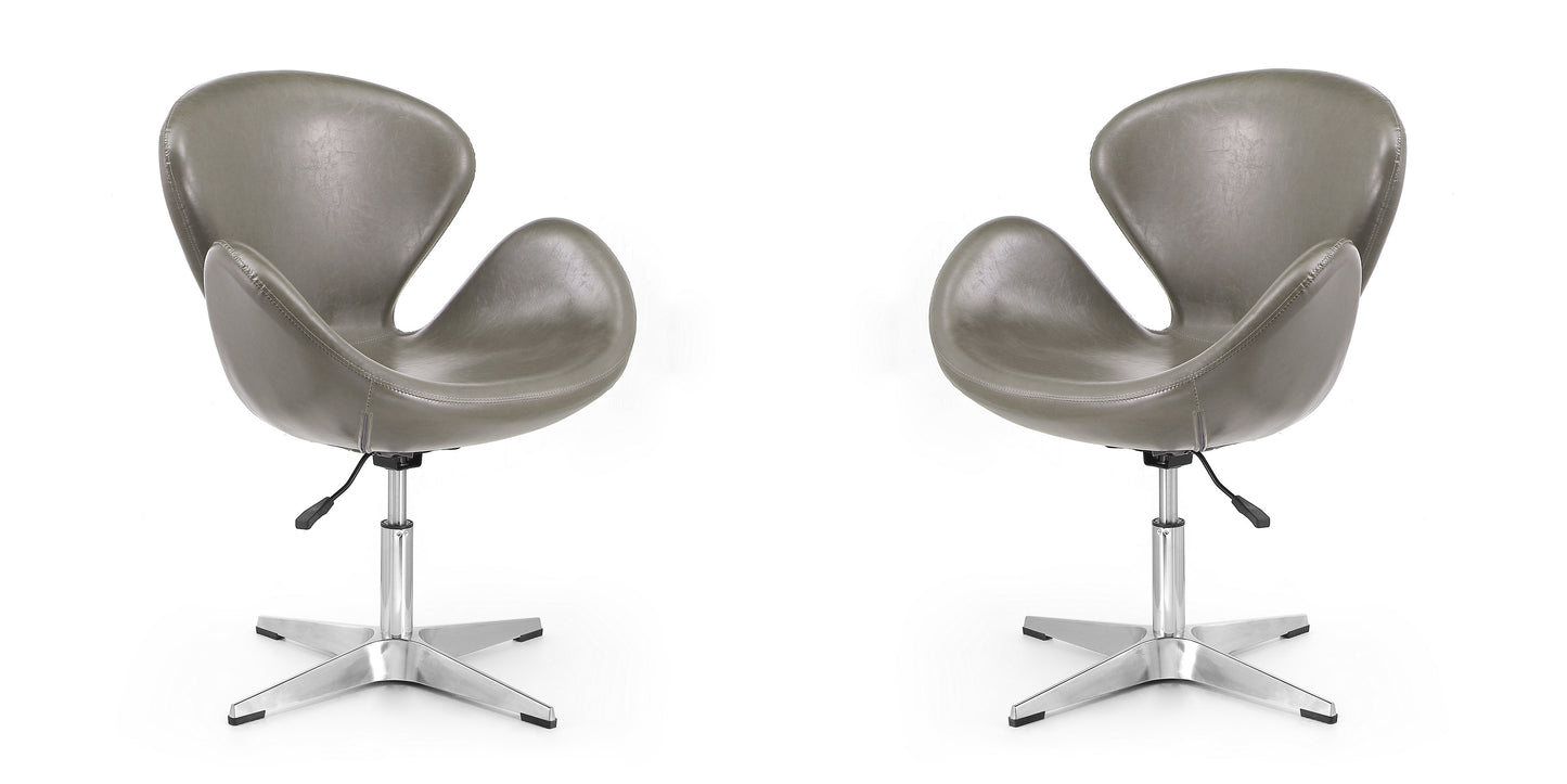 Manhattan Comfort Raspberry Pebble and Polished Chrome Faux Leather Adjustable Swivel Chair (Set of 2) 2-AC038-PE