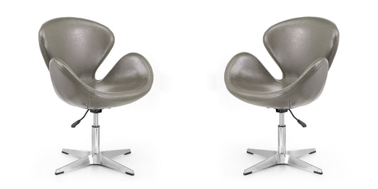 Manhattan Comfort Raspberry Pebble and Polished Chrome Faux Leather Adjustable Swivel Chair (Set of 2) 2-AC038-PE