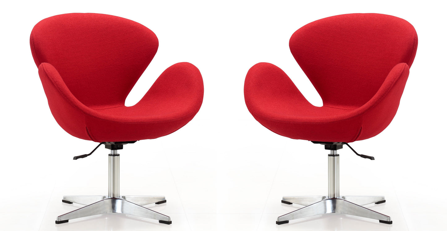 Manhattan Comfort Raspberry Red and Polished Chrome Wool Blend Adjustable Swivel Chair (Set of 2) 2-AC038-RD