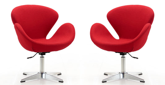 Manhattan Comfort Raspberry Red and Polished Chrome Wool Blend Adjustable Swivel Chair (Set of 2) 2-AC038-RD