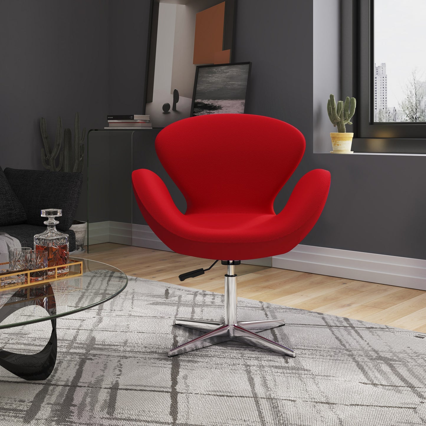 Raspberry Modern Upholstered Swivel Lounge Chair in Red - Set of 2 2-AC038-RD