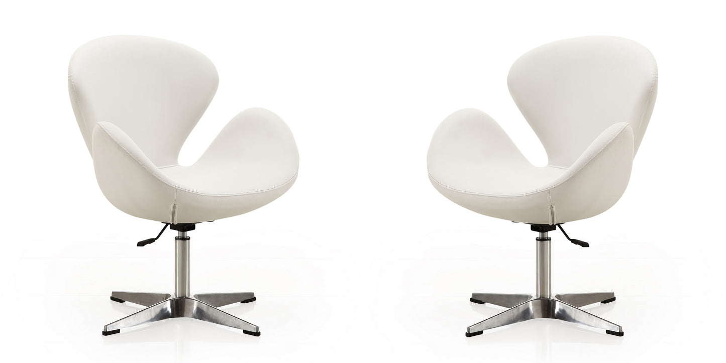 Manhattan Comfort Raspberry White and Polished Chrome Faux Leather Adjustable Swivel Chair (Set of 2) 2-AC038-WH