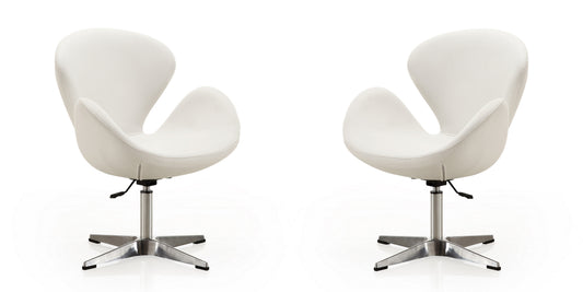 Manhattan Comfort Raspberry White and Polished Chrome Faux Leather Adjustable Swivel Chair (Set of 2) 2-AC038-WH