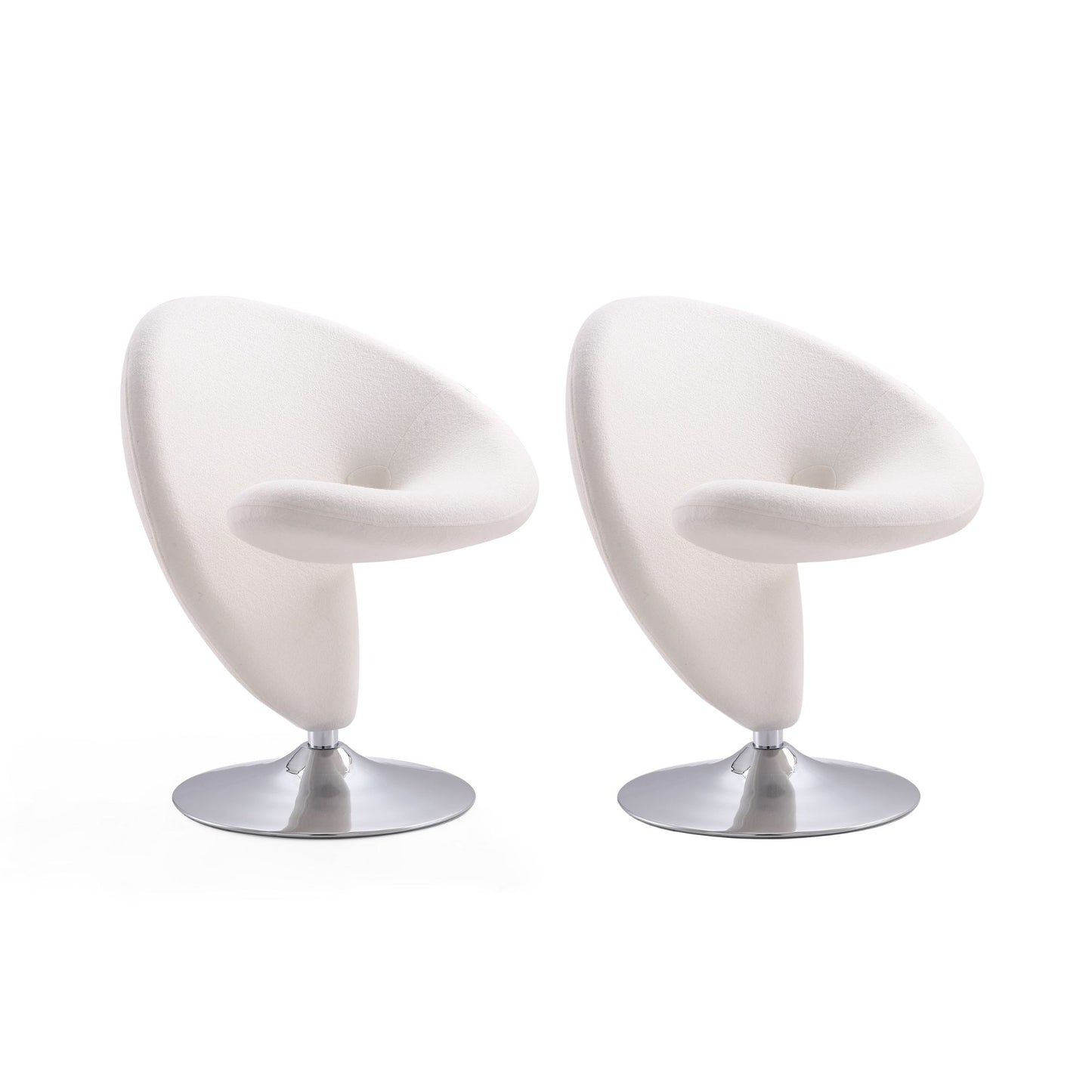 Manhattan Comfort Curl Cream and Polished Chrome Wool Blend Swivel Accent Chair (Set of 2) 2-AC040-CR