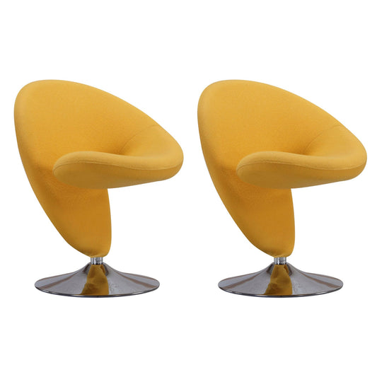 Manhattan Comfort Curl Yellow and Polished Chrome Wool Blend Swivel Accent Chair (Set of 2) 2-AC040-YL