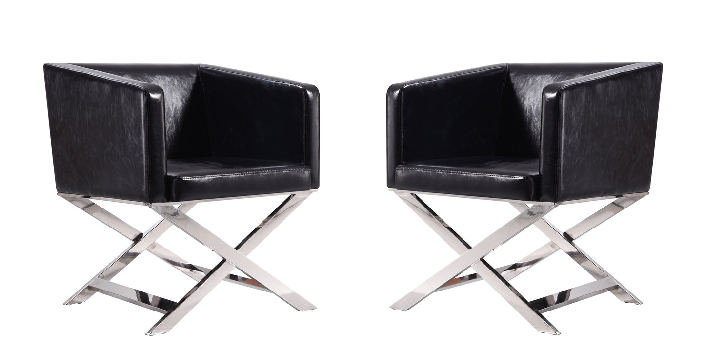 Hollywood Contemporary Vegan Leather Accent Armchair in Black - Set of 2 2-AC050-BK