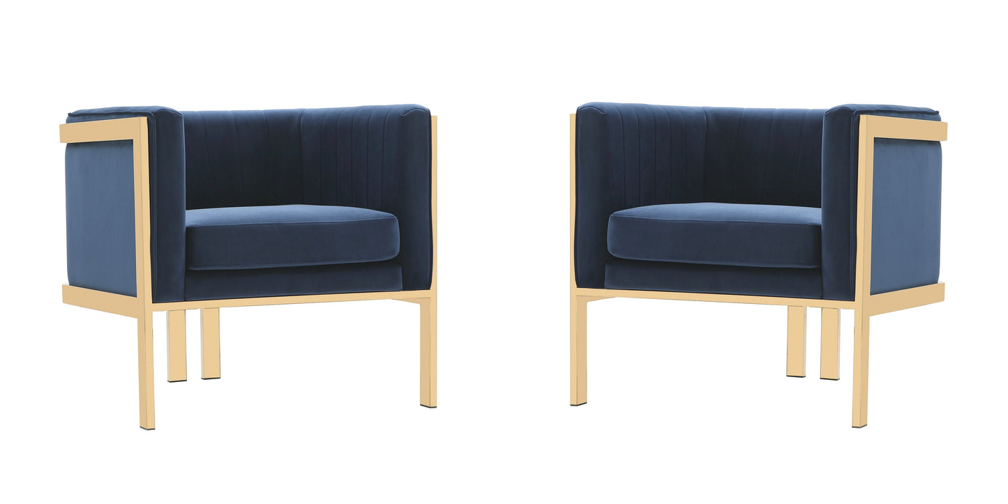 Manhattan Comfort Paramount Royal Blue and Polished Brass Velvet Accent Armchair (Set of 2) 2-AC053-BL
