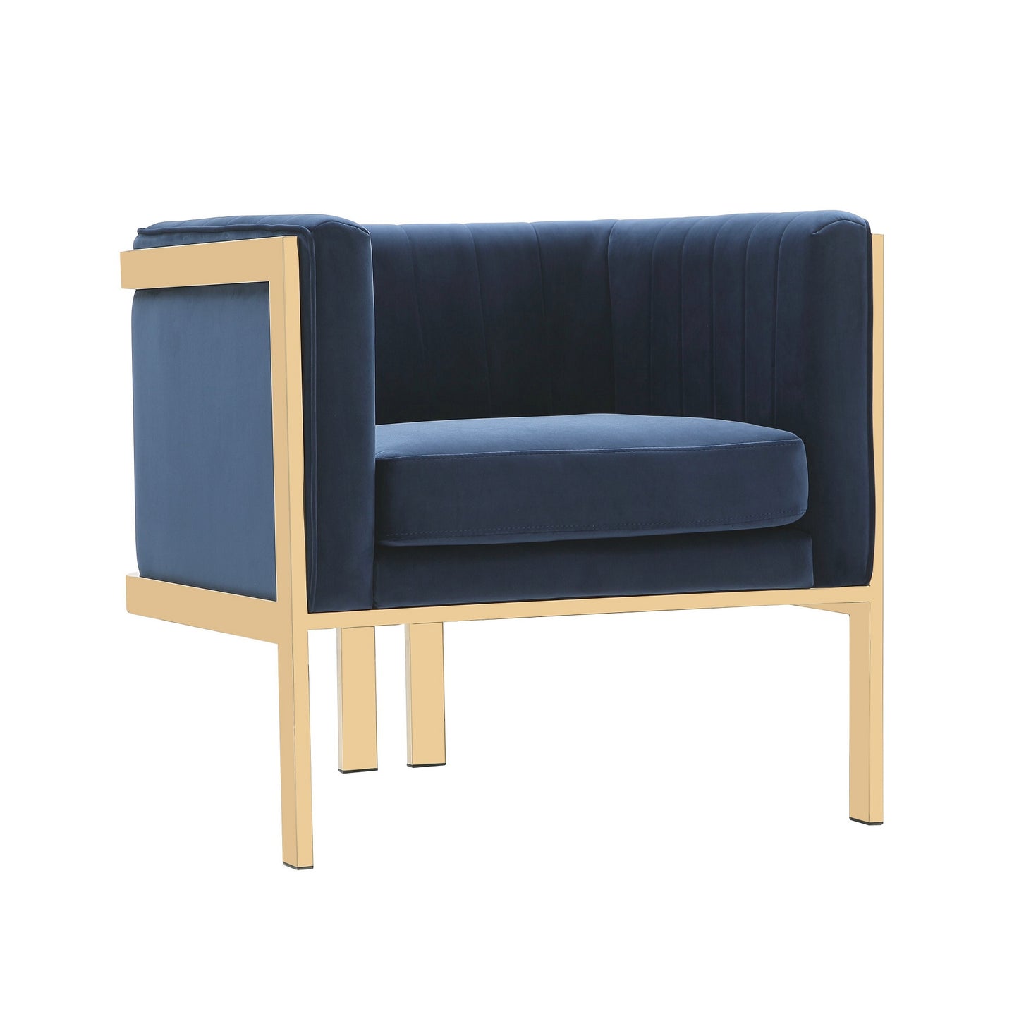 Manhattan Comfort Paramount Royal Blue and Polished Brass Velvet Accent Armchair (Set of 2) 2-AC053-BL