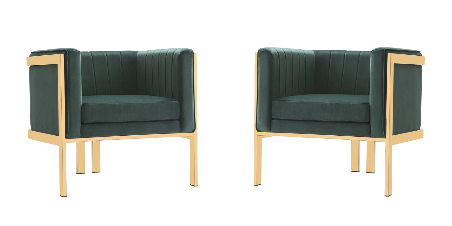 Manhattan Comfort Paramount Forest Green and Polished Brass Velvet Accent Armchair (Set of 2) 2-AC053-GR
