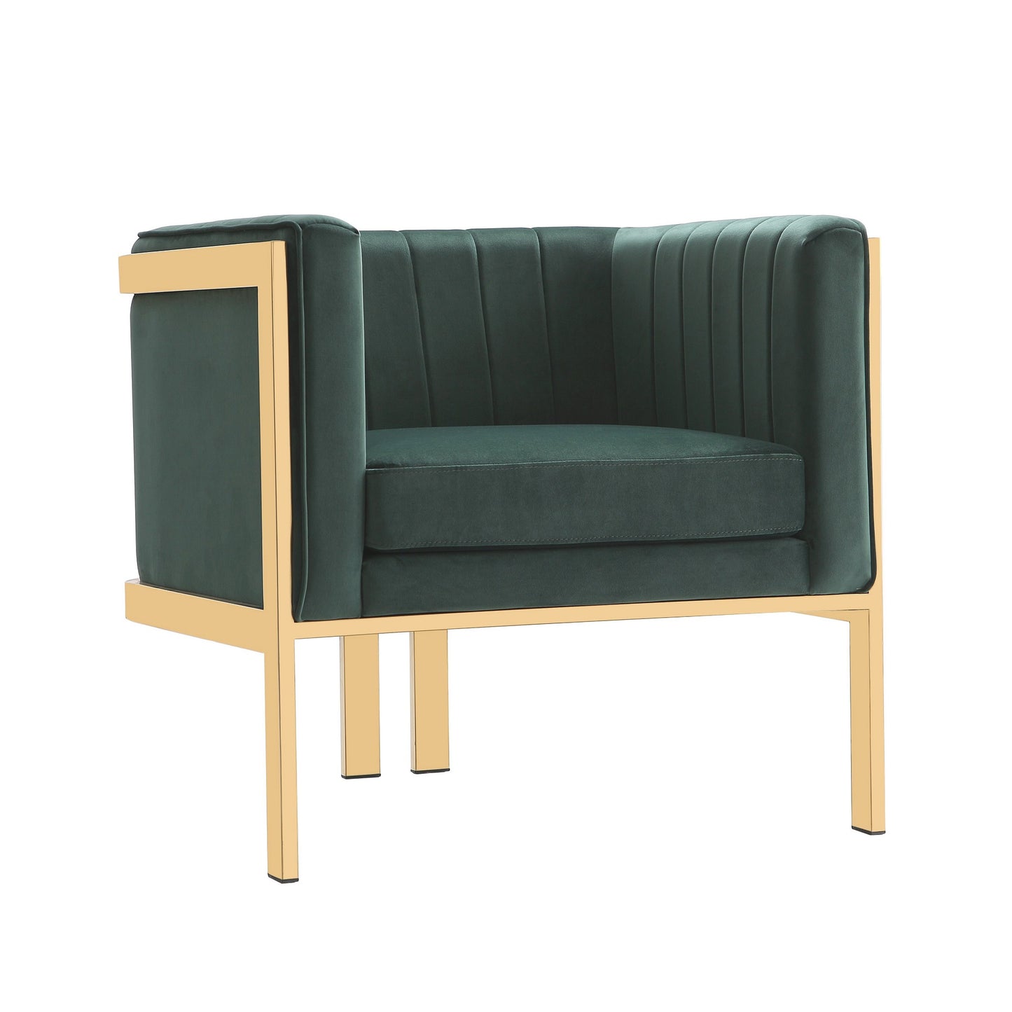 Manhattan Comfort Paramount Forest Green and Polished Brass Velvet Accent Armchair (Set of 2) 2-AC053-GR