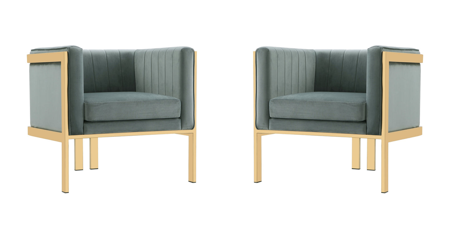 Manhattan Comfort Paramount Warm Grey and Polished Brass Velvet Accent Armchair (Set of 2) 2-AC053-GY