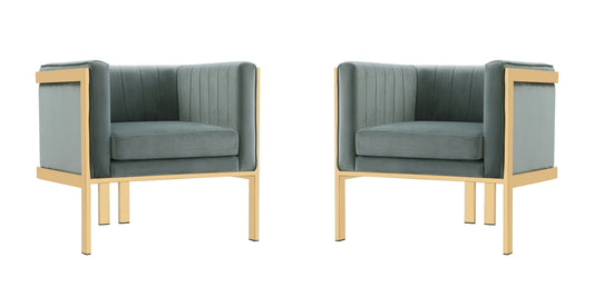 Manhattan Comfort Paramount Warm Grey and Polished Brass Velvet Accent Armchair (Set of 2) 2-AC053-GY