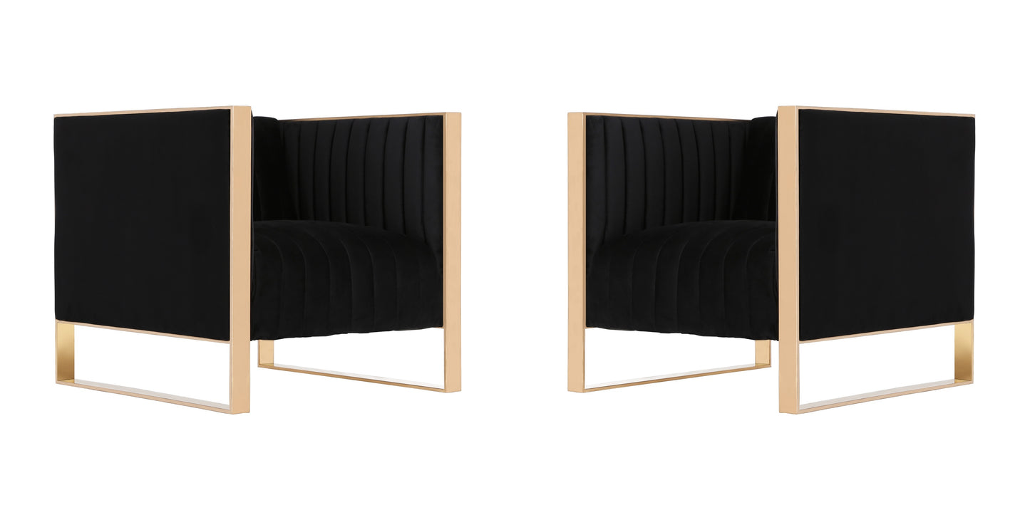 Manhattan Comfort Trillium Black and Gold Velvet Accent Chair (Set of 2) 2-AC055-BK