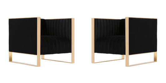 Manhattan Comfort Trillium Black and Gold Velvet Accent Chair (Set of 2) 2-AC055-BK