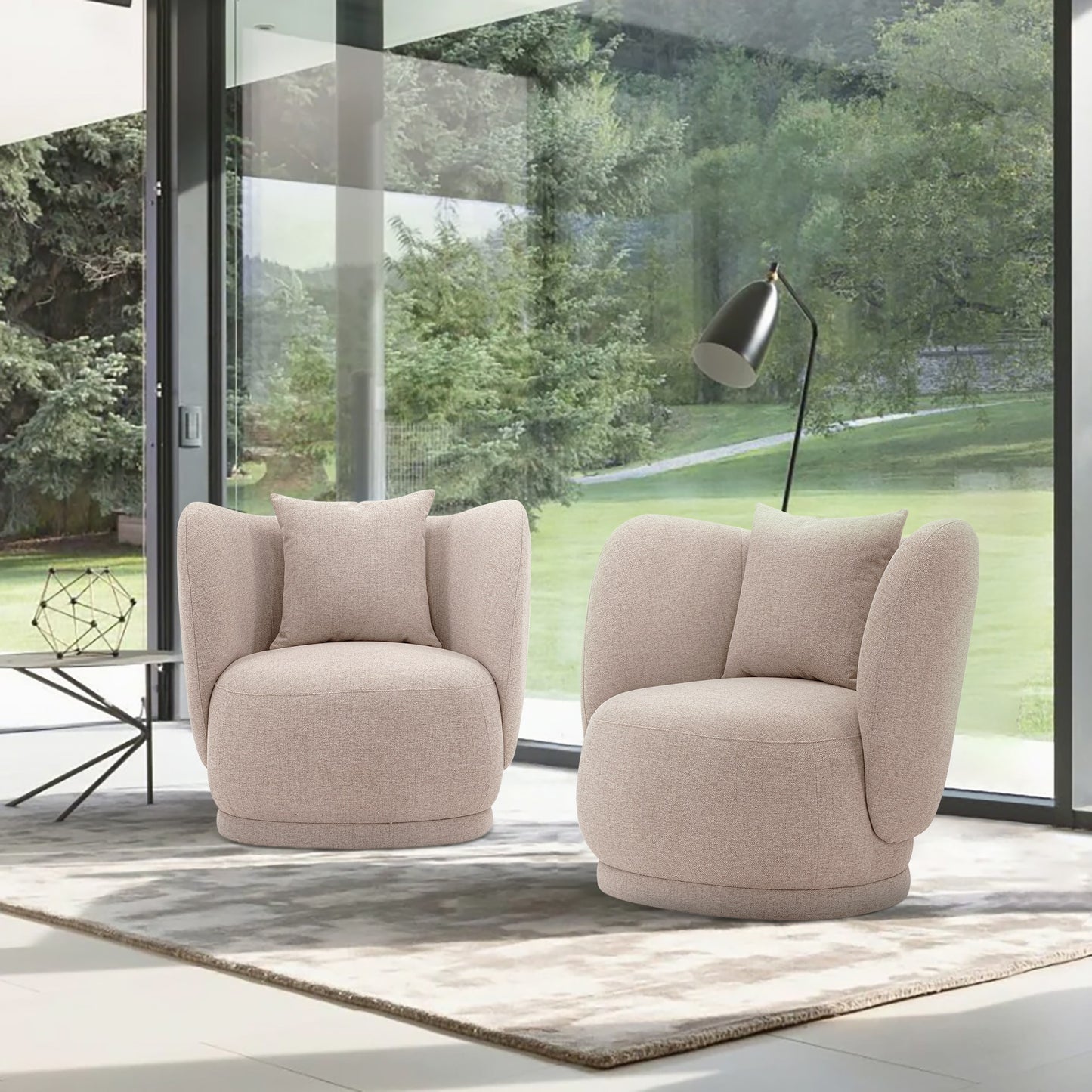 Manhattan Comfort Contemporary Siri Linen Weave Accent Chair with Pillows in Wheat - Set of 2 2-AC057-WT