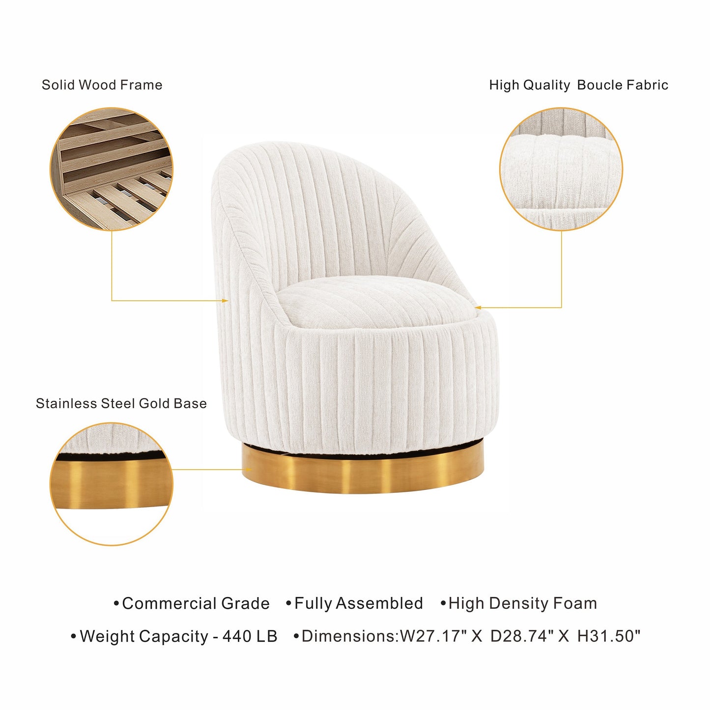 Manhattan Comfort Modern Leela Swivel Chenille Accent Chair in Cream- Set of 2 2-AC058-CR