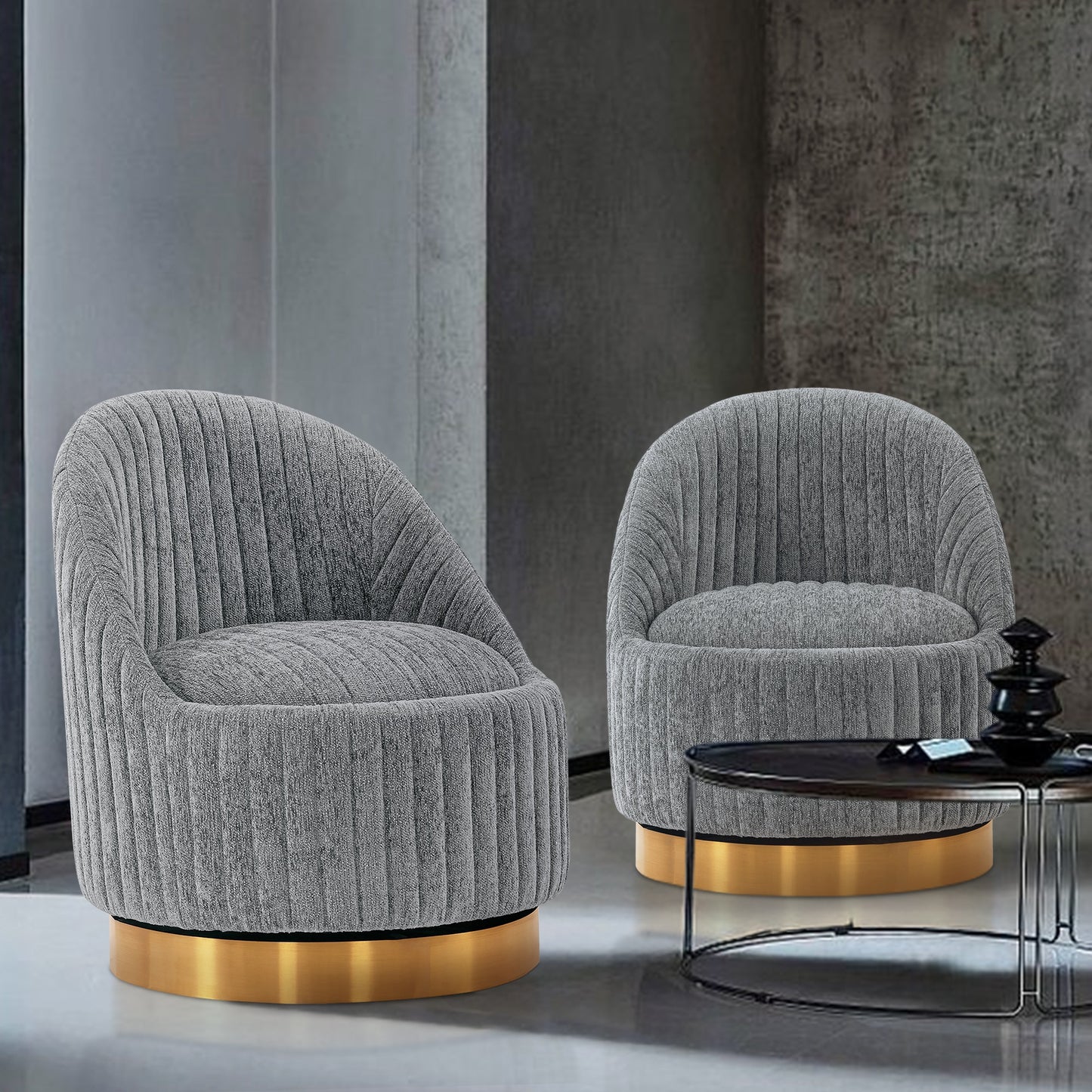Manhattan Comfort Modern Leela Swivel Chenille Accent Chair in Grey - Set of 2 2-AC058-GY